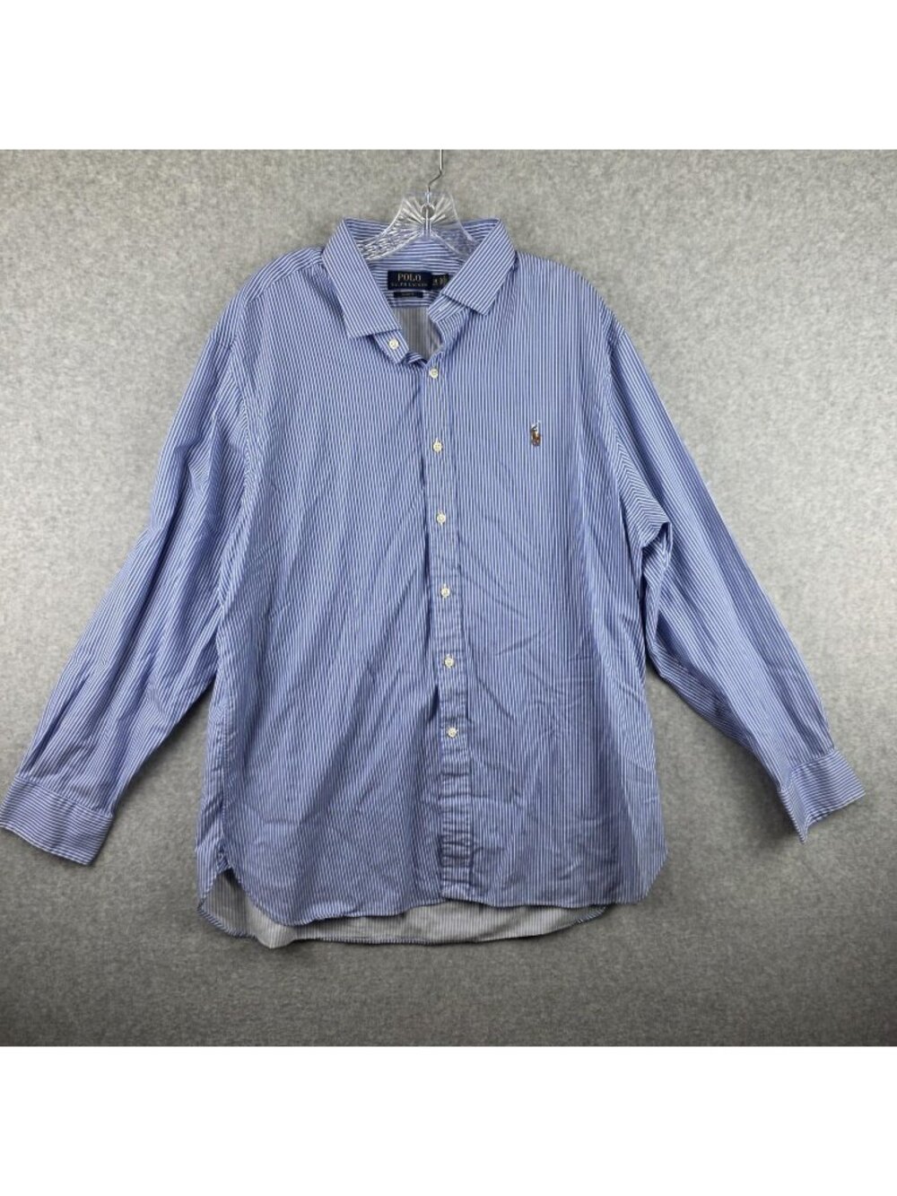 Polo Ralph Lauren Shirt Mens 18 34/35 Blue Pinstripe Slim Fit Button Dress Cotto